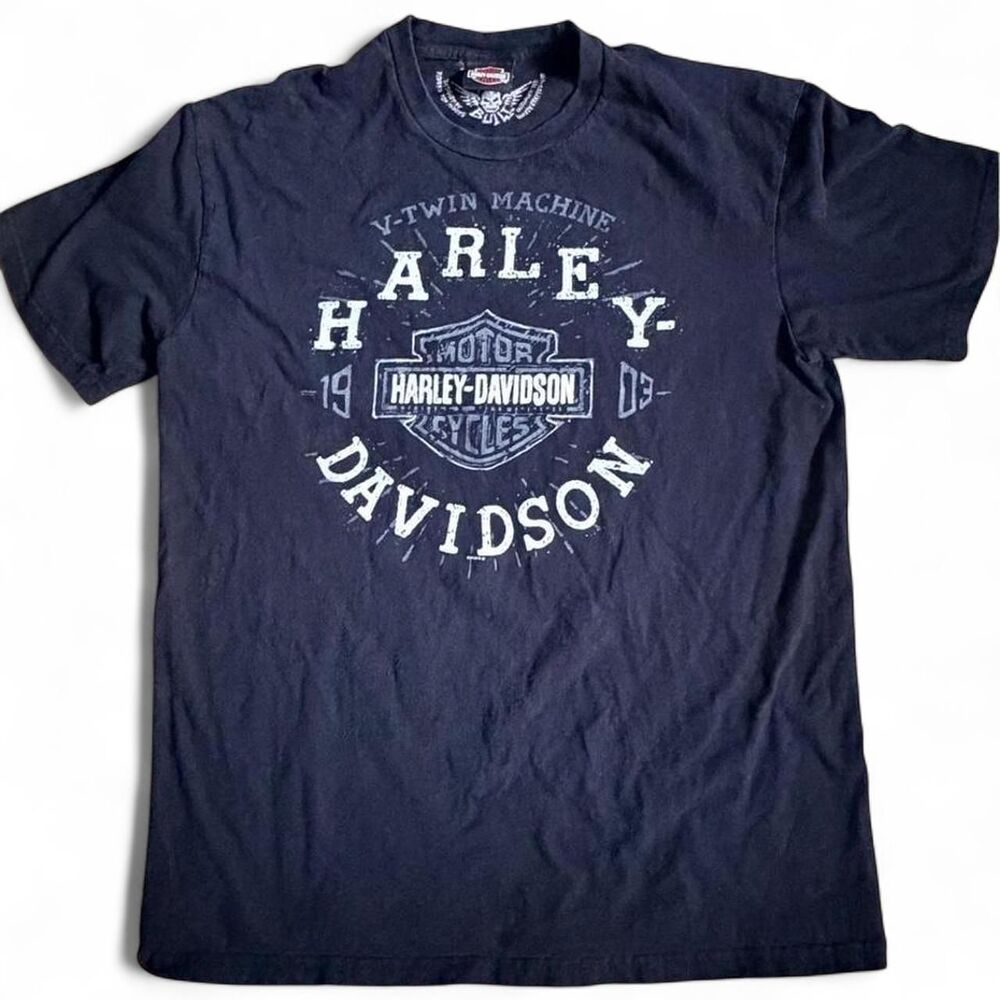 Harley-davidson Men's Black and Navy T-shirt